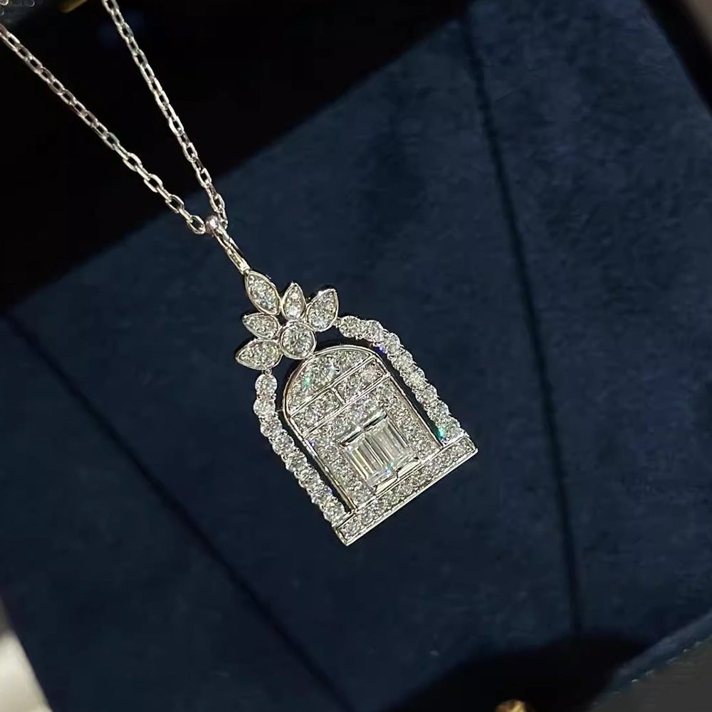 Wholesale The Gate of Happiness Full Diamond Castle Titanium Steel Necklace