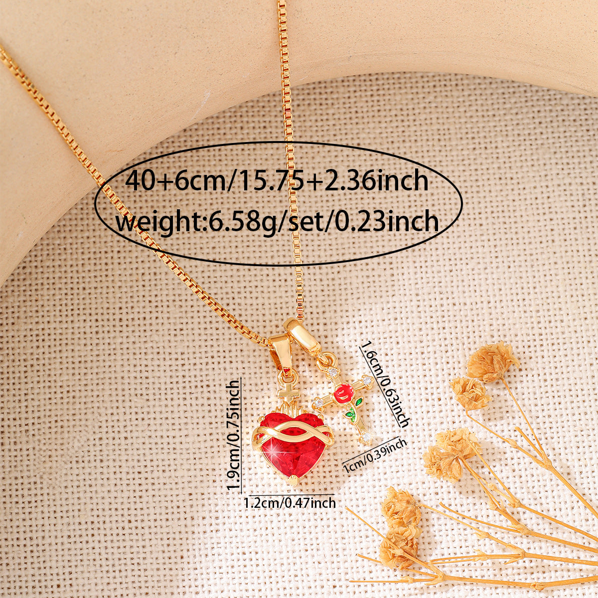 Wholesale Red Sacred Heart Cross Pendant Necklace Heart Shaped Collarbone Chain In Copper Fashion Jewelry Gift Accessory