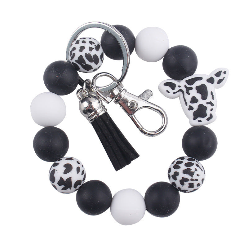 Wholesale Cartoon Bull Head Silicone Beaded Wrist Keychain