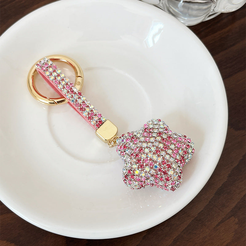 Wholesale Zinc Alloy Inlaid Diamond Five-pointed Star Key Chain