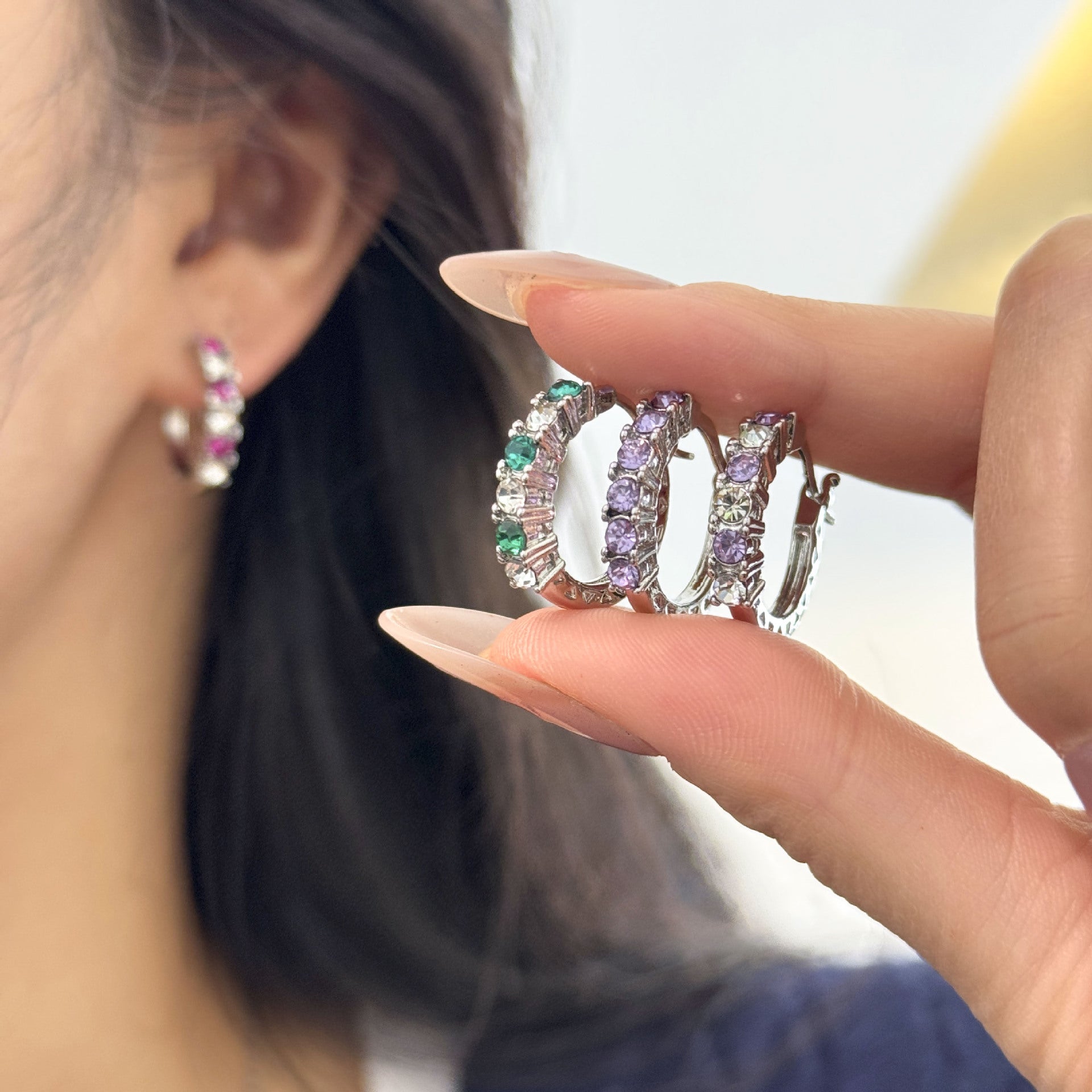 Wholesale Blue White Electroplated Circle Hollow Zirconia Earrings For Women Trendy Fashion Accessory For Everyday Wear