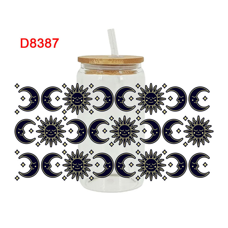 Wholesale Colorful Cartoon Cute Sun  Moon  and Stars Theme 16oz Cup UV DTF Wraps