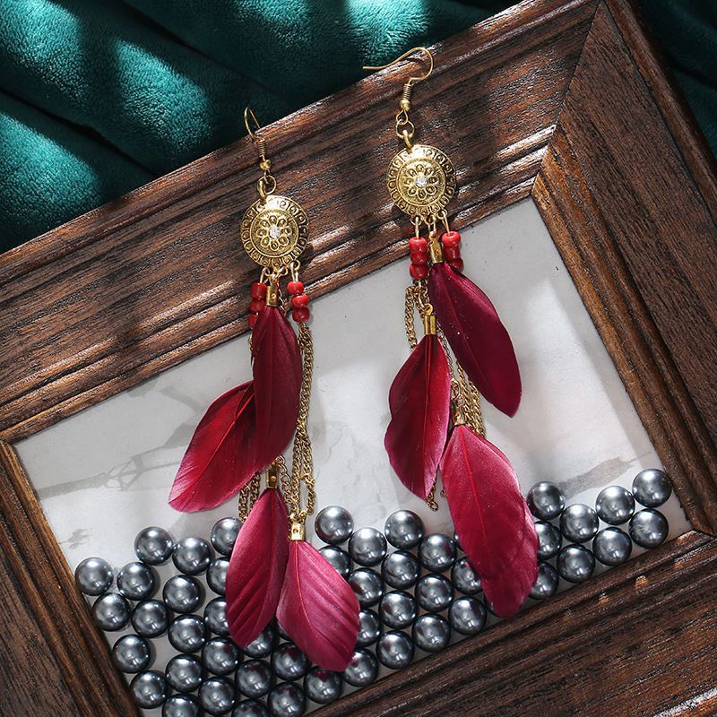 Wholesale Ethnic style super fairy high-end feather earrings
