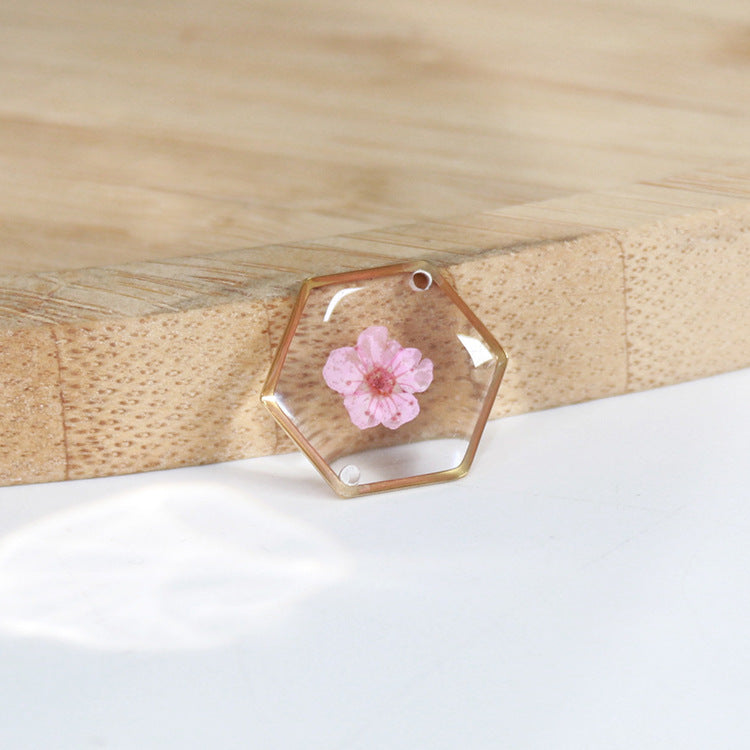 Wholesale New Hexagonal Dried Flower Bracelet Gold Silver Color Small Flower Forget-Me-Not Dried Flower Stainless Steel Chain