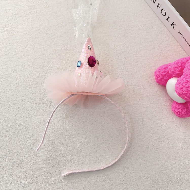 Wholesale  Mesh Ribbon Rhinestone Party Birthday Hat Hair Clip Christmas Headwear Holiday