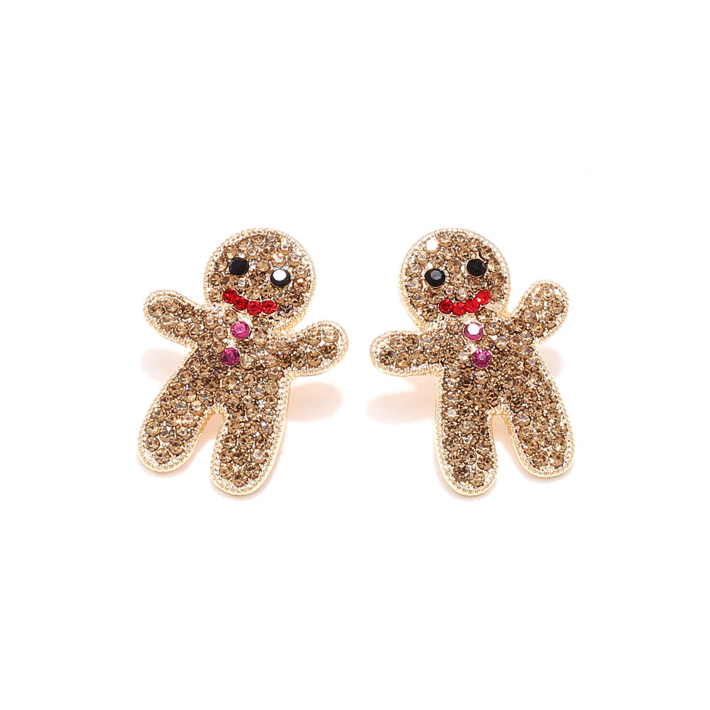 Wholesale Cute Full Diamond Christmas Gingerbread Man Earrings