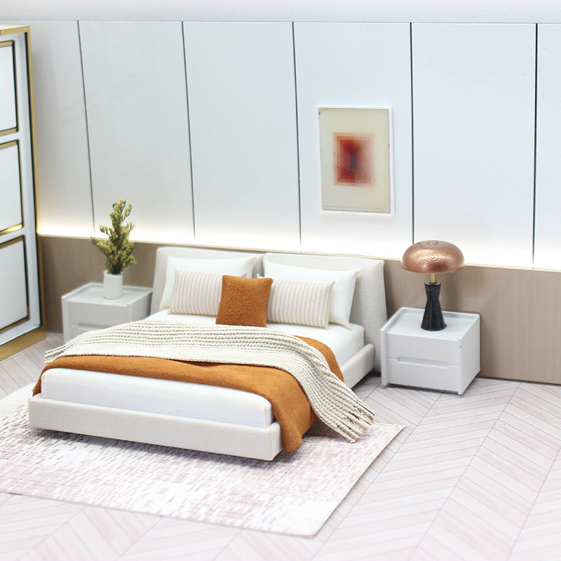 Wholesale Indoor small furniture   mini bed  cream style double bed Doll Accessories