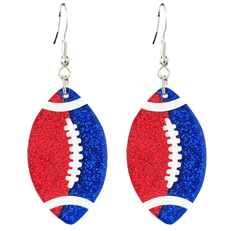 Wholesale Rugby football color-blocking shiny acrylic earrings