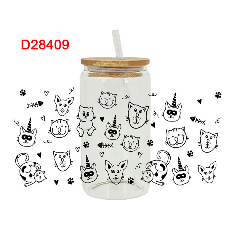 Wholesale Cute Cartoon Cat and Dog Series 16oz Cup UV DTF Wraps