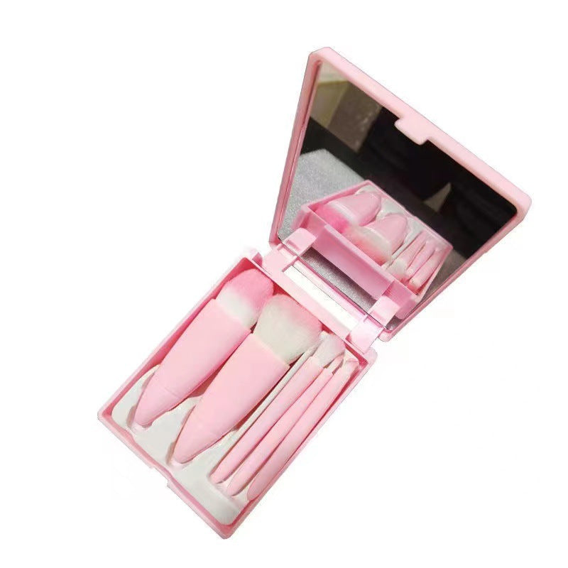 Wholesale Portable 5 Pcs Makeup Brush Travel Set with Mirror Mini Powder Brush Foundation Brush Eye Shadow Brush