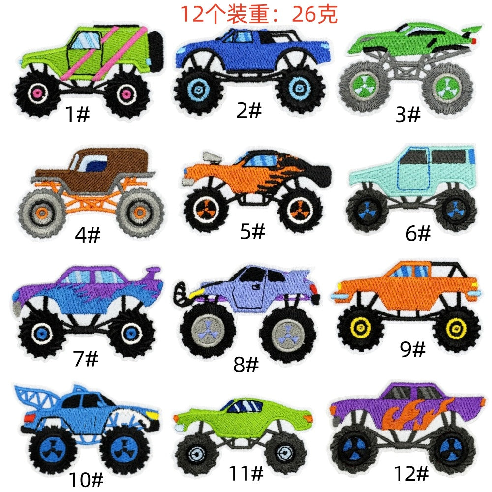 Wholesale Trendy Monster Truck Embroidered Patch Polyester Sew On Applique For Kids Clothing Bags And DIY Crafts