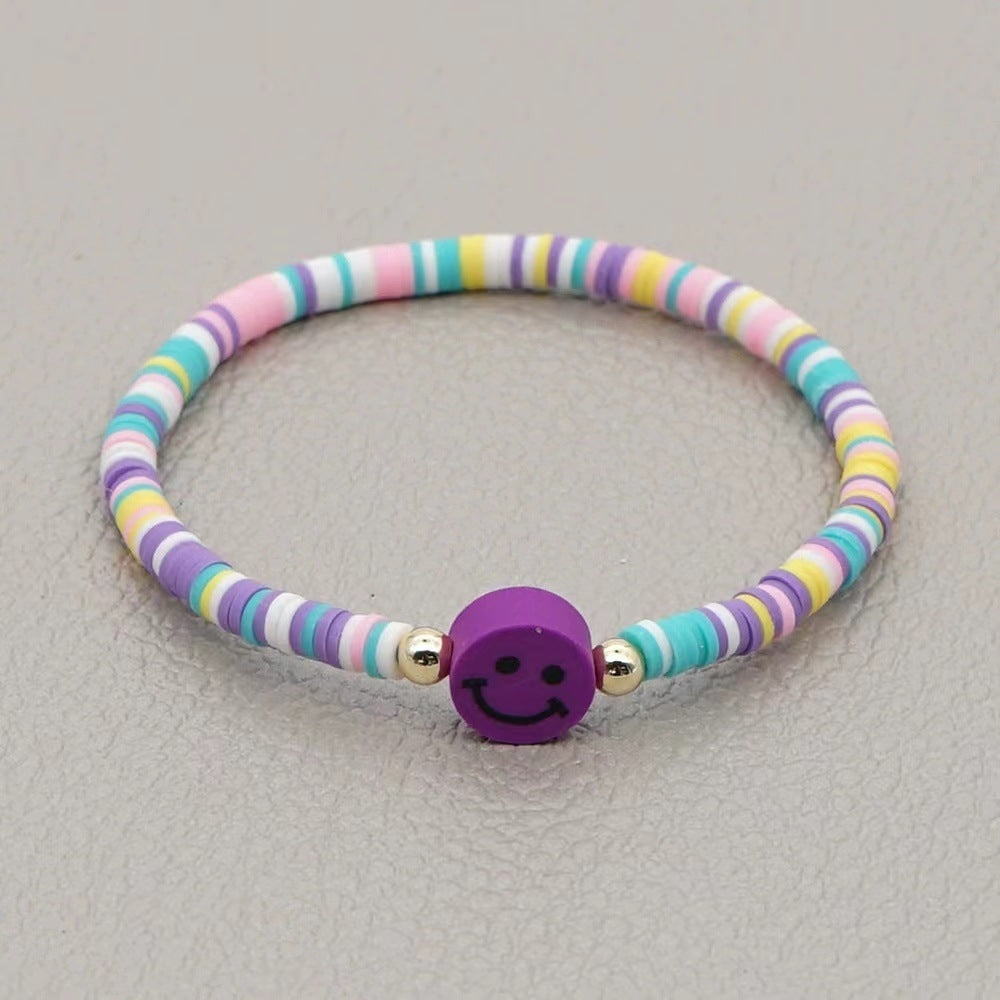 Wholesale niche design handmade soft y rainbow smiley bracelet
