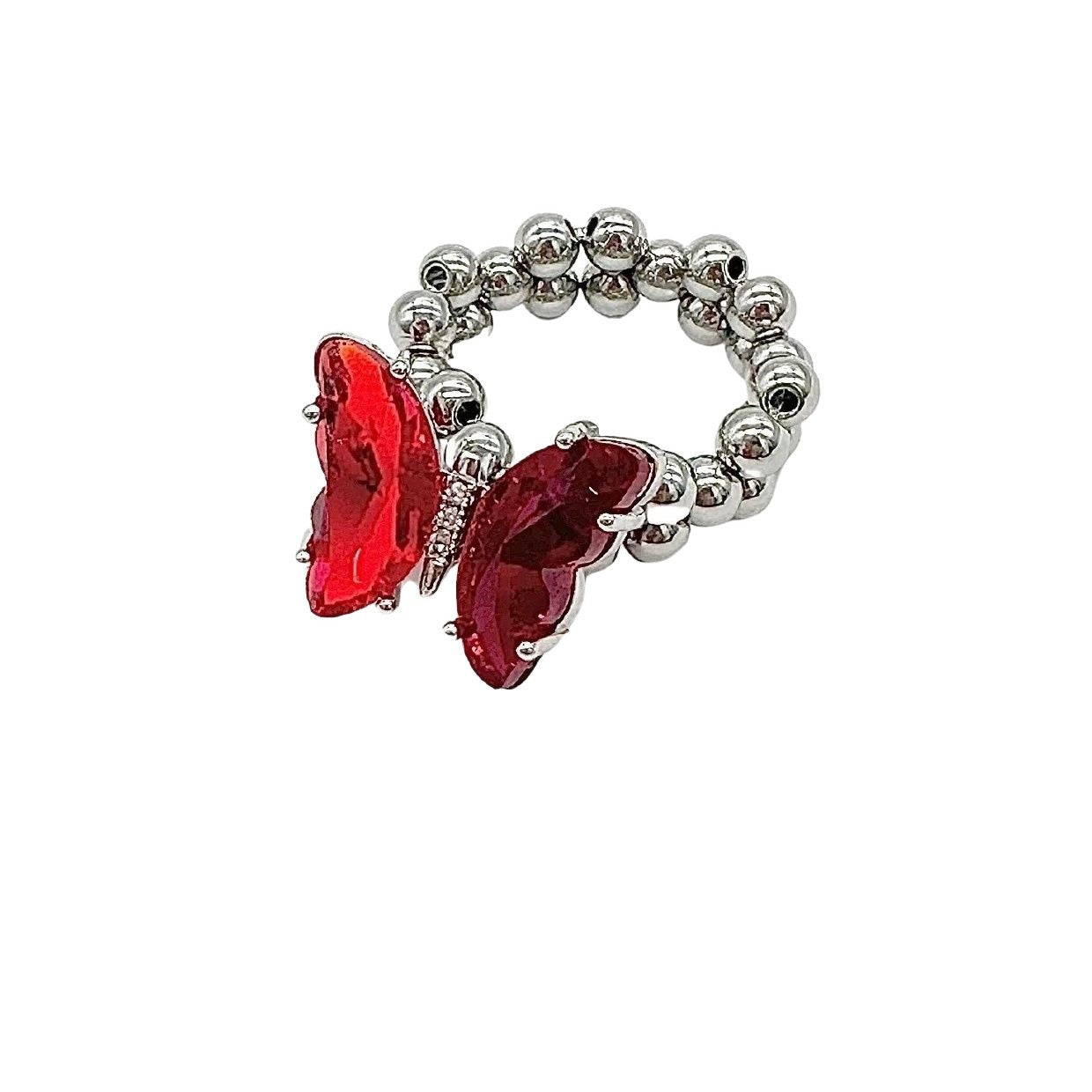 Wholesale Dark diamond studded red and white butterfly ring
