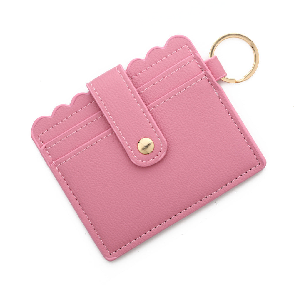 Wholesale Solid Color PU Leather Card Holder Multi-Card Keychain