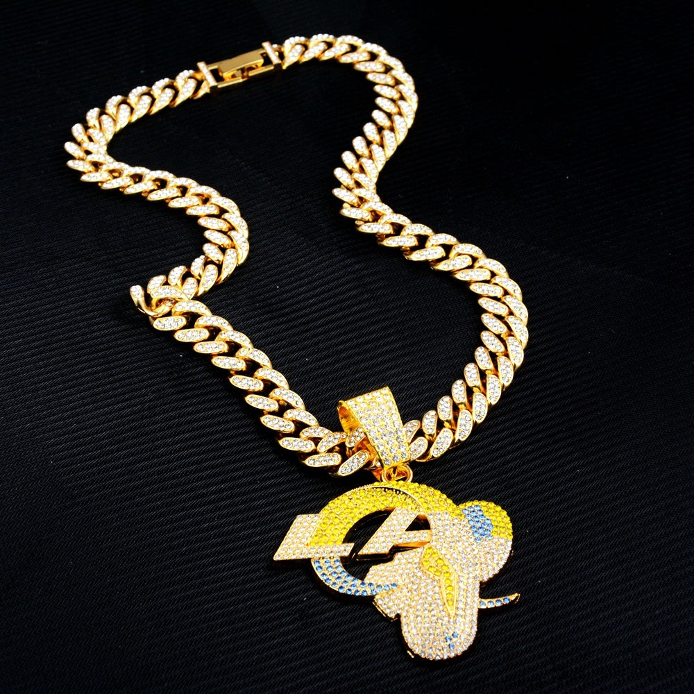 Wholesale Gold Rams Team Pendant Necklace Diamond Cut Cuban Chain Trendy Fashion Accessory For Fans