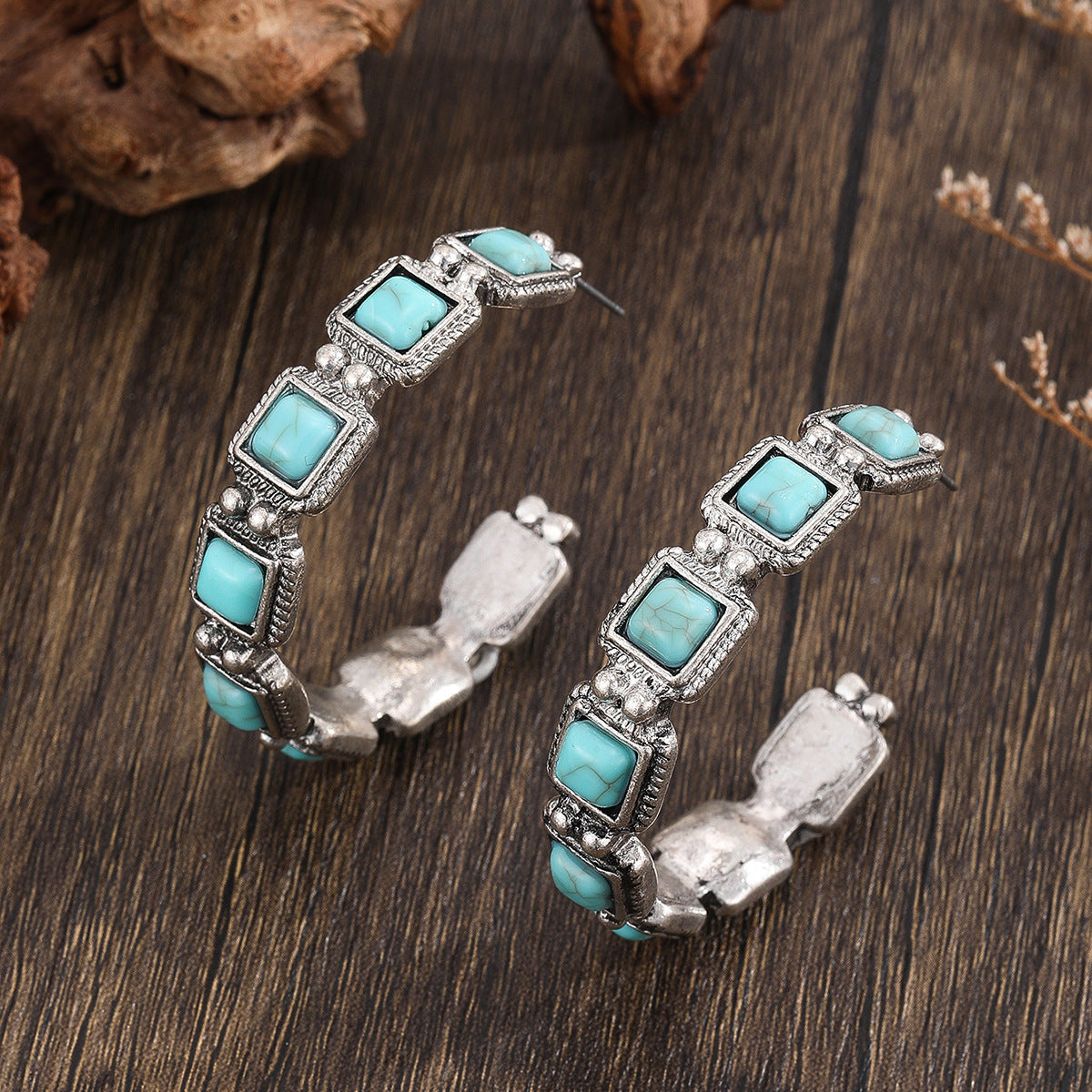 Wholesale Retro Turquoise Western C Shaped Earrings 3 Pair Set Trendy Fashion Accessory For Party Boutique Resale