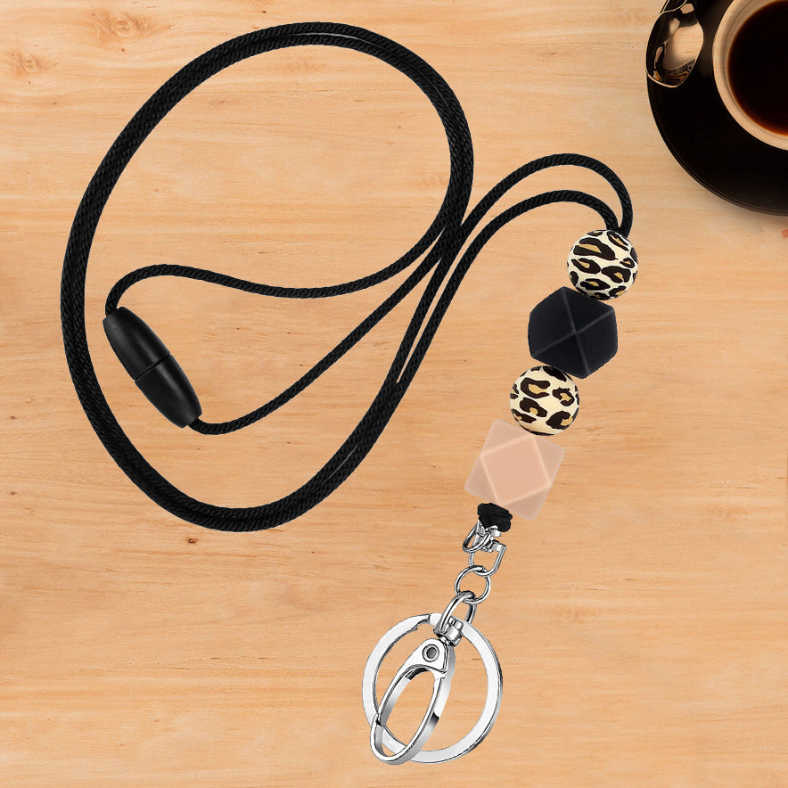 Wholesale 10PCS Leopard Print Silicone Lanyard Keychain