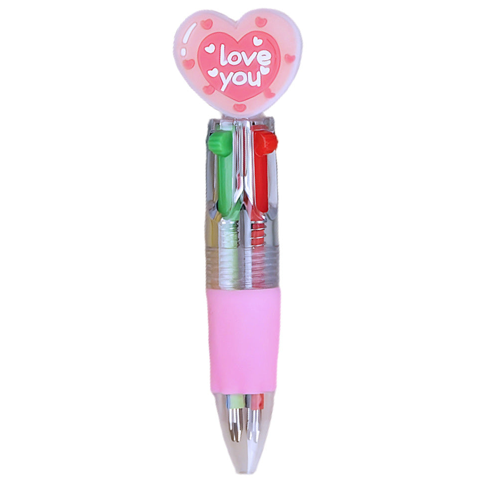 Wholesale Valentine' s Day gift heart-shaped four-color cartoon colored  Plastic Pen