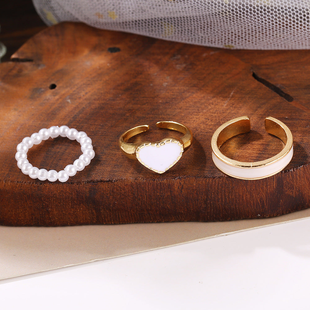 Wholesale Valentine's Day Heart-shaped Alloy Ring 3-piece Set