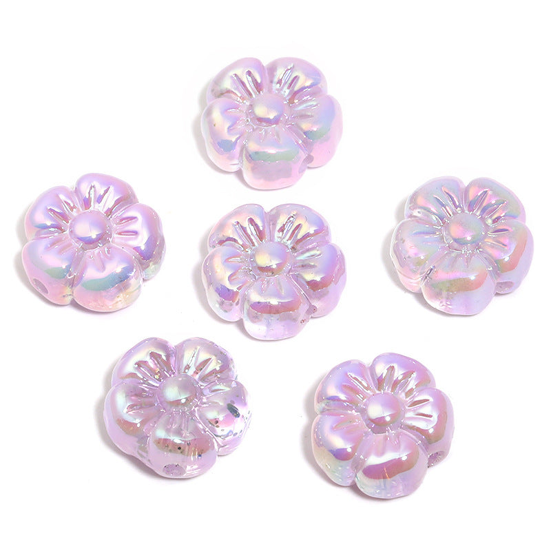 Wholesale 100pcs Translucent sequin five-petal flower UV-plated acrylic flower beads