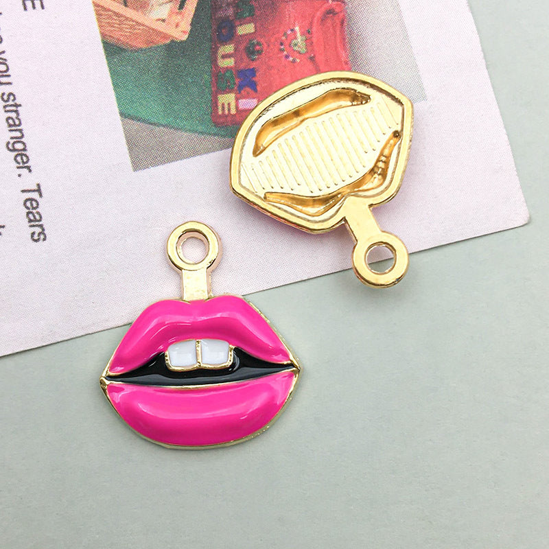 Wholesale 1 Drop Oil Alloy Red Simulated Lipstick Bow DIY Pendant