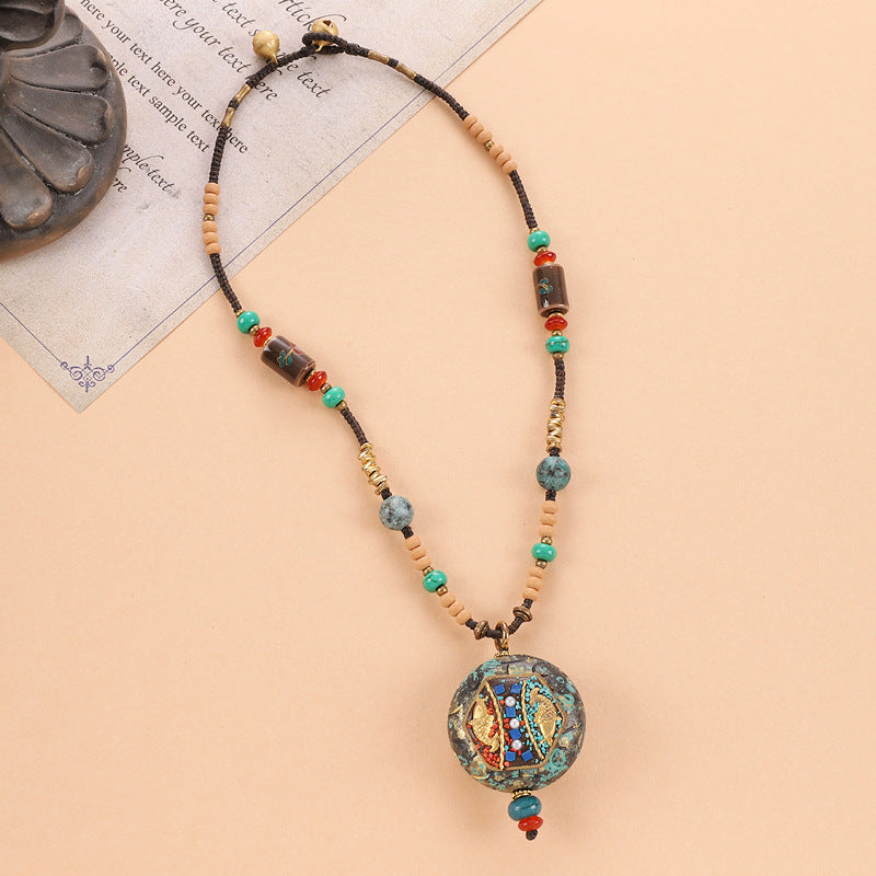 Wholesale Retro Ethnic Style Natural Stone Braided Necklace