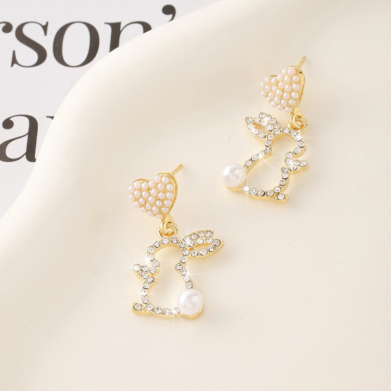 Wholesale Easter Small Silver Needle Metal Bunny Alloy Earrings