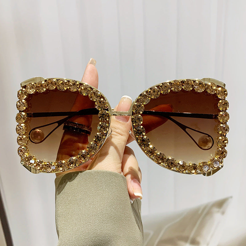 Wholesale Square Frame Diamond and Pearl Temple PC Sunglasses