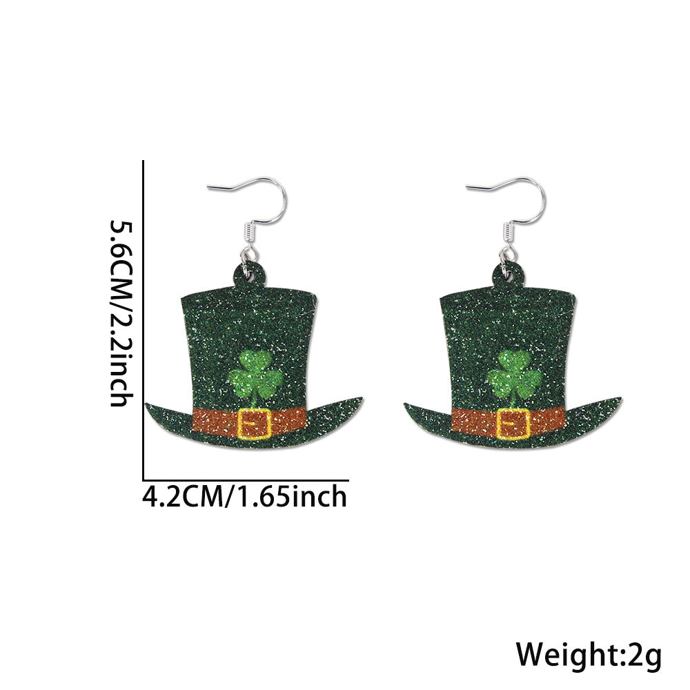 Wholesale St.  Patrick' s Day glitter green shamrock earrings