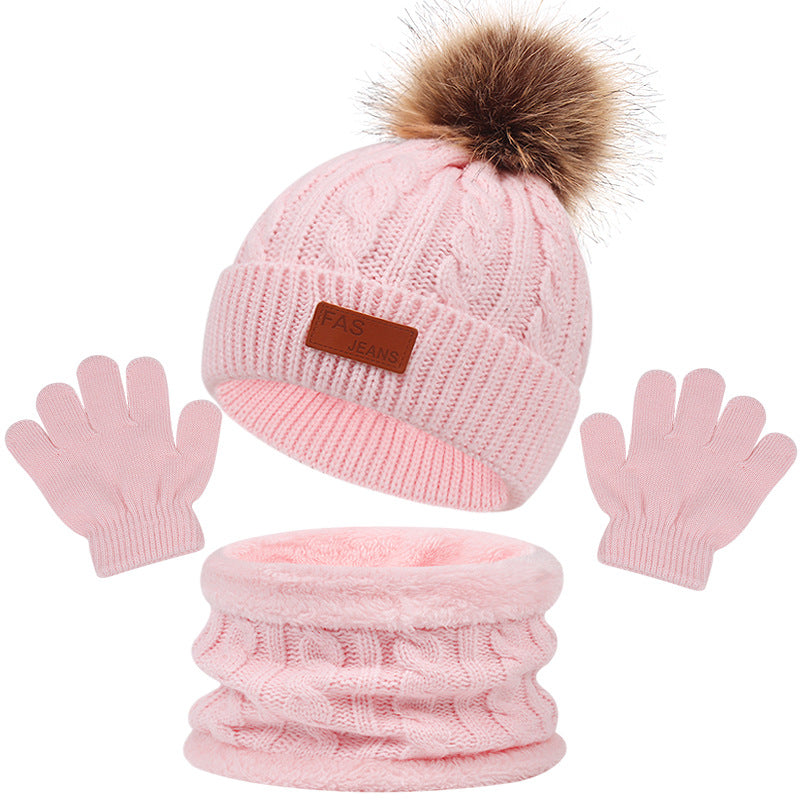 Wholesale Children's Winter Acrylic Wool Ball Hat Scarf Gloves Set