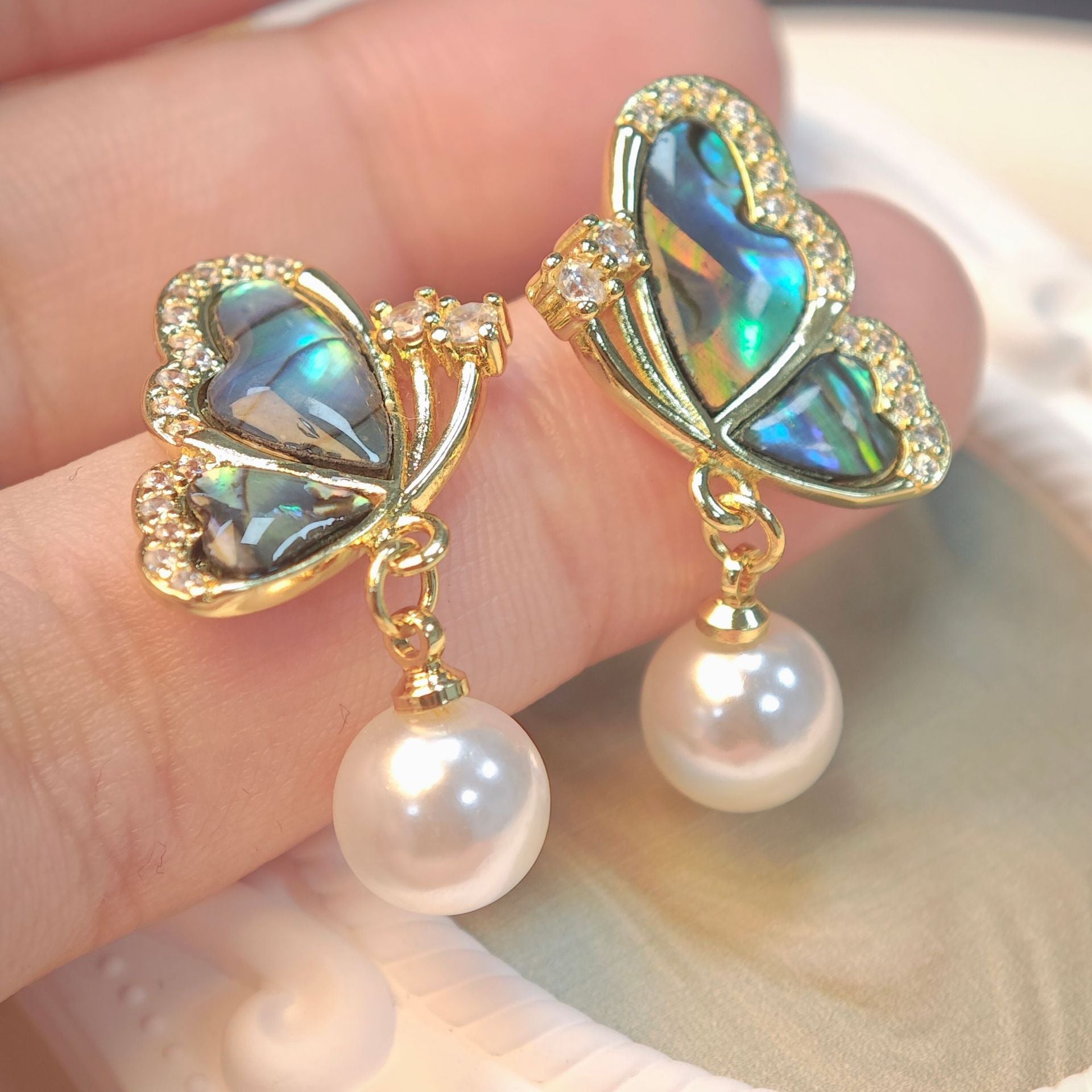 Wholesale White Pearl Abalone Shell Butterfly Necklace Earrings Ring