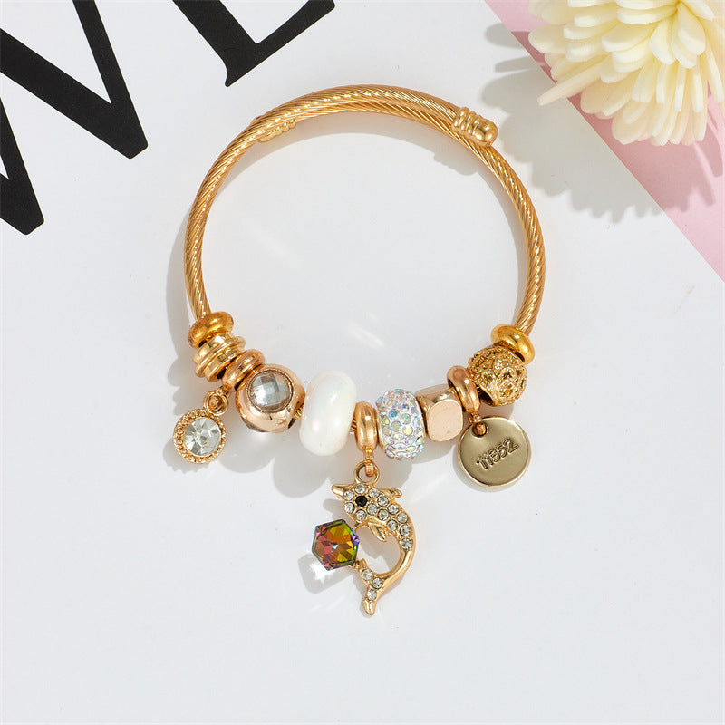 Wholesale Diamond Butterfly Stainless Steel Beaded Bracelet