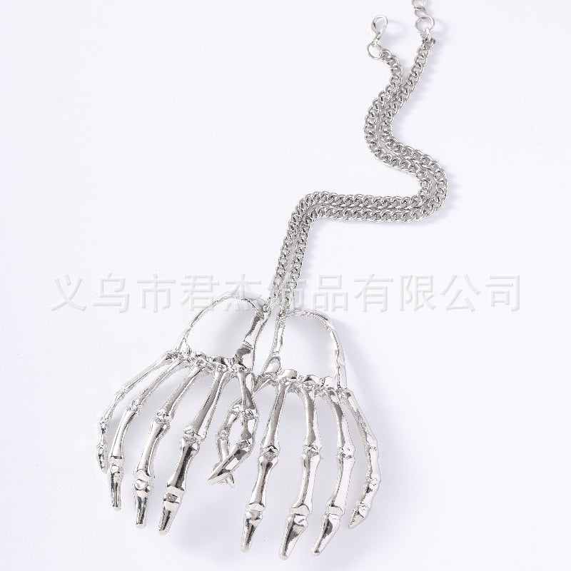 Wholesale  exaggerated hip-hop punk skeleton hand necklace