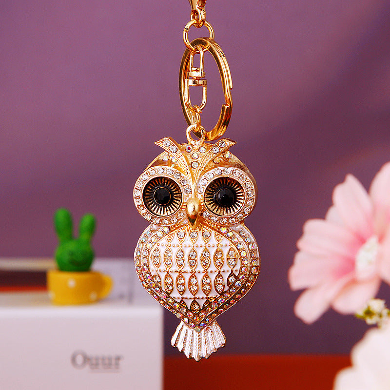 Wholesale Pink Rhinestone Owl Car Keychain Metal Key Ring Bag Charm Fashion Accessory Gift