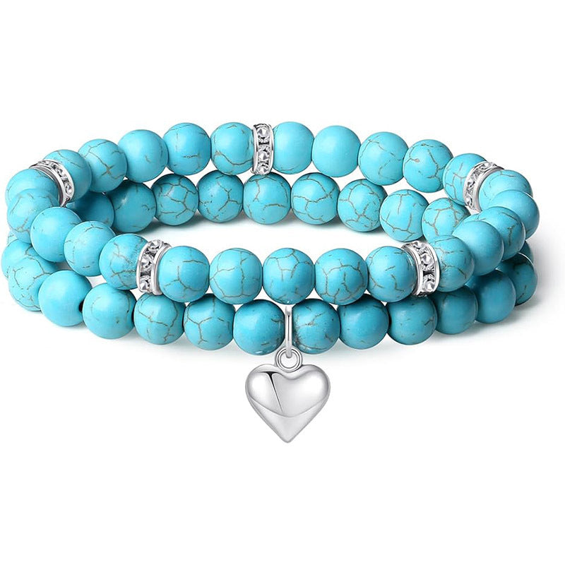Wholesale 2 Piece Natural Stone Amethyst Heart Bracelet Set Unisex Friendship Gift Jewelry Accessory
