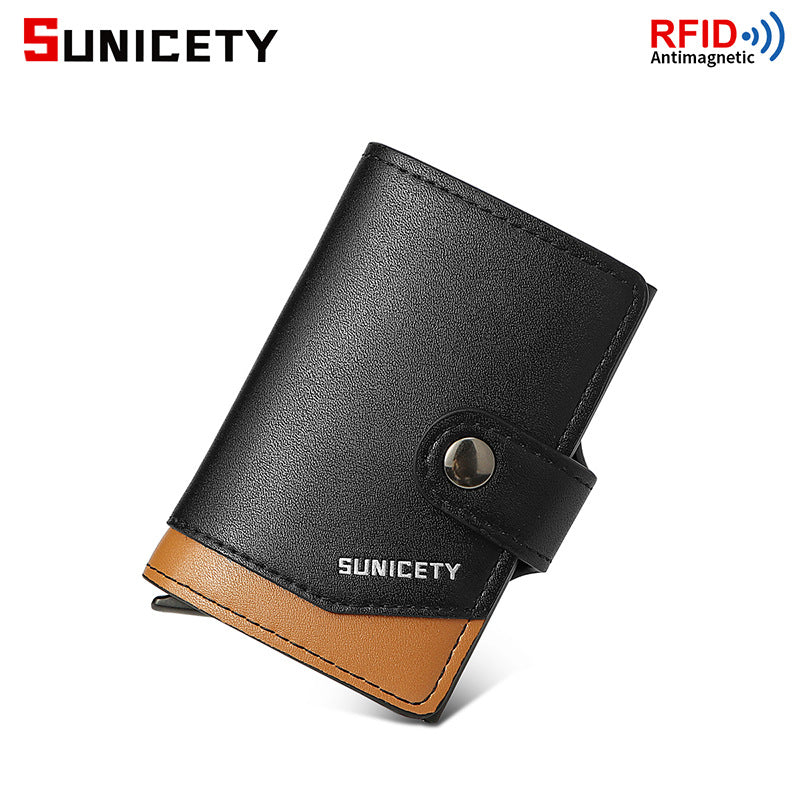 Wholesale Credit Card Box Leather Metal Aluminum Box Automatic Pop-up PU Card Holder Wallet