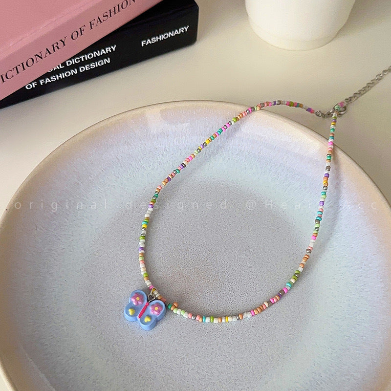 Wholesale Colorful Beaded Butterfly Necklace Collar Chain