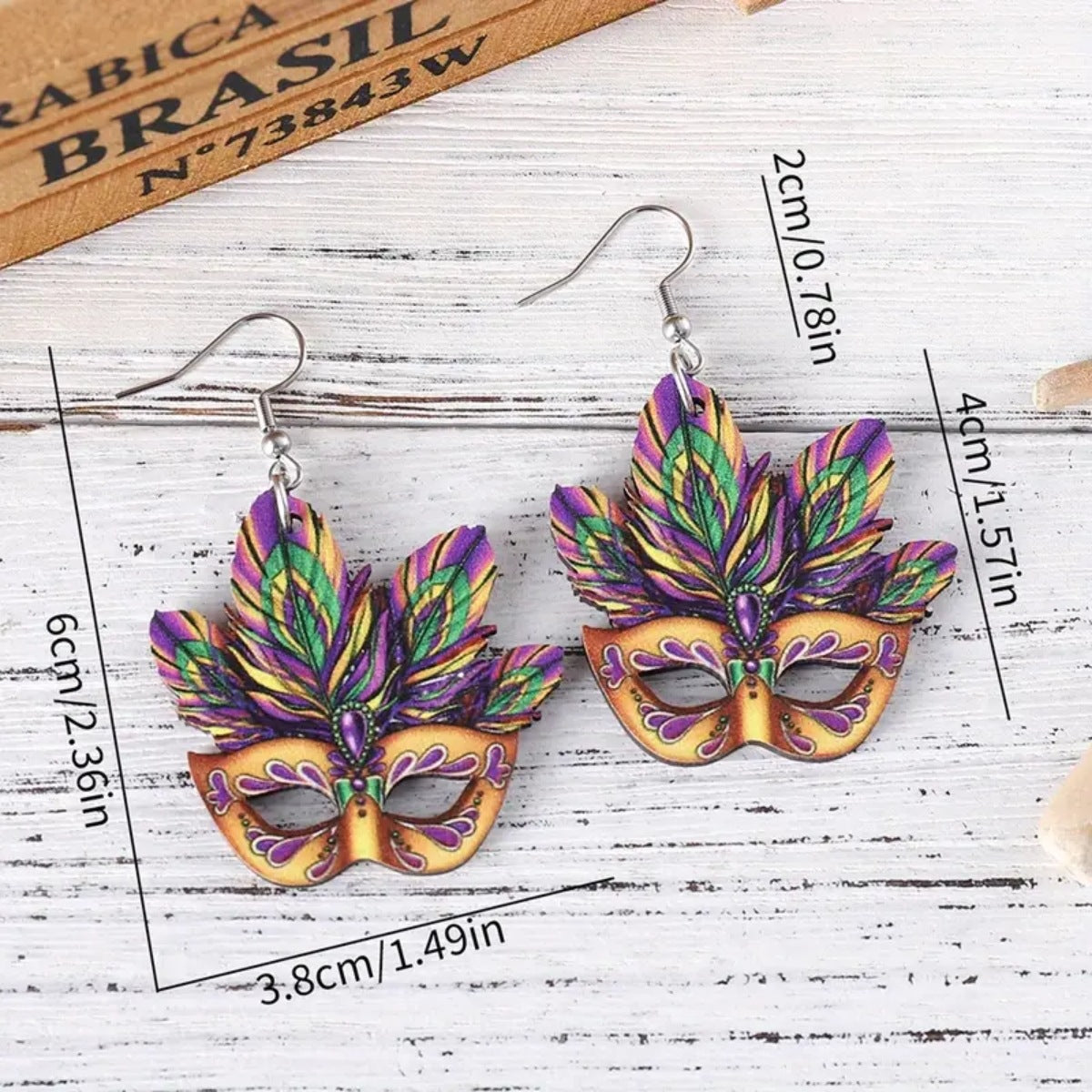 Wholesale Carnival color jewelry exaggerated mask hollow wooden personality trend earrings