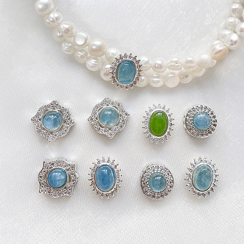 Wholesale Copper Silver-plated Color-preserving Natural Aquamarine DIY Bracelet Beaded Accessories Material