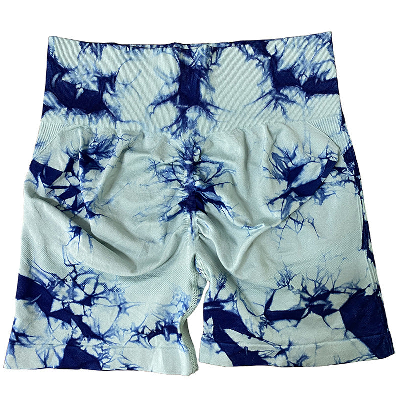 Wholesale Spot High Waist Tie Dye Sports Outdoor Shorts Tight Hip Breathable Peach Yoga Fitness