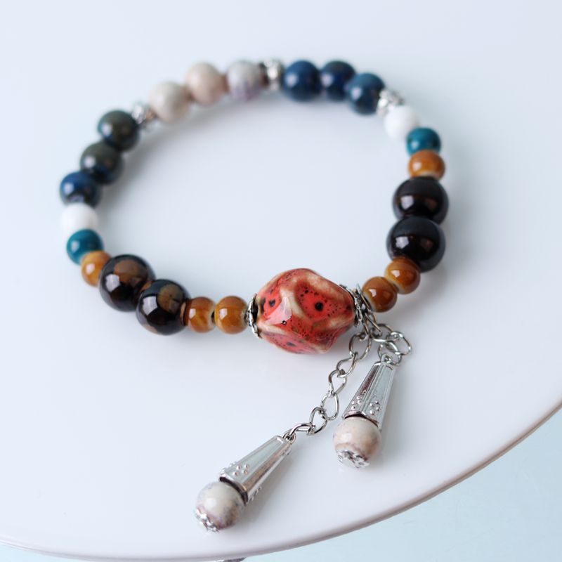 Wholesale Alloy Pendant Single Circle Ceramic Beading Bracelet