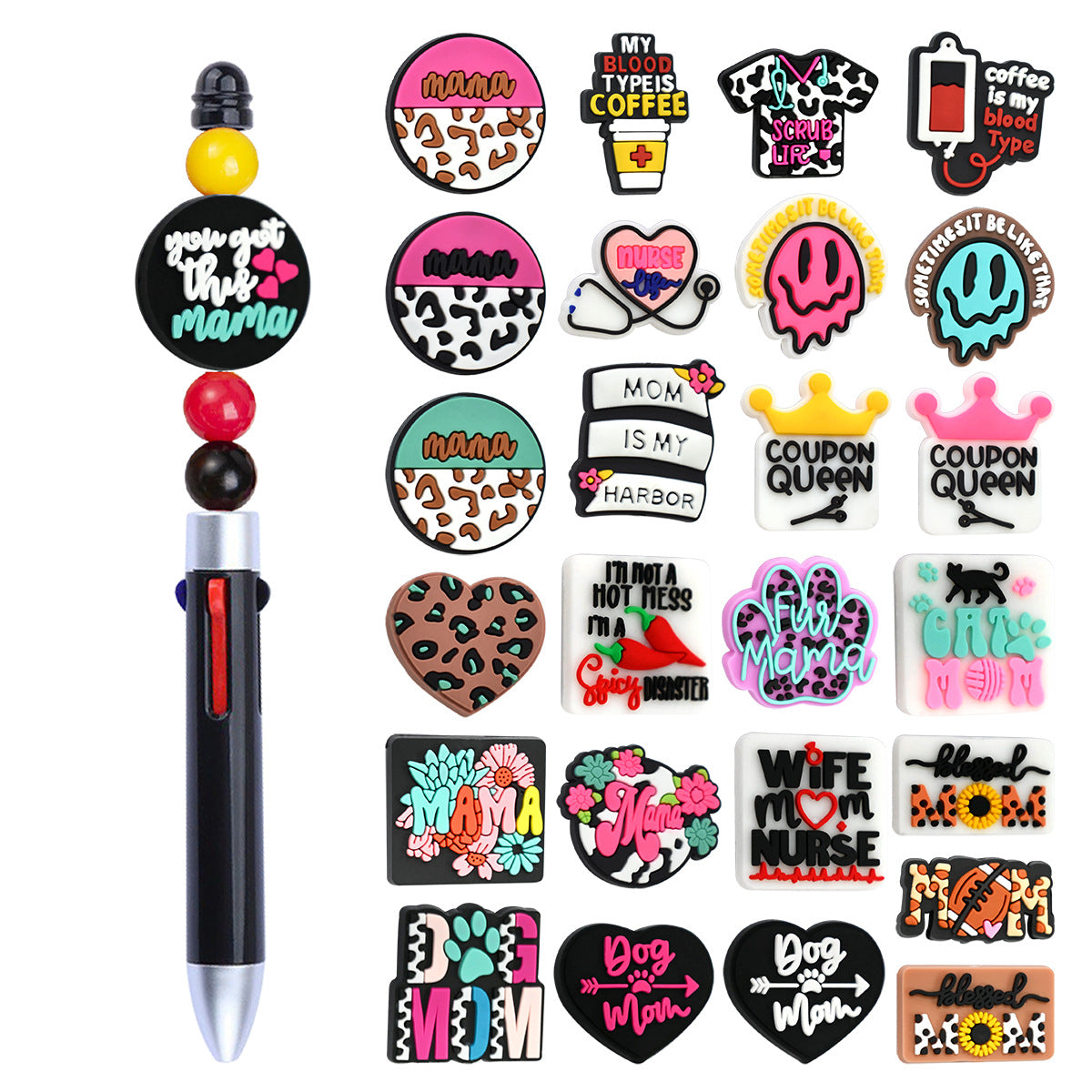 Wholesale  Random 100pcs/pack  Cute Cartoon Mother' s Day Series Ballpoint Pen  Focal Beads