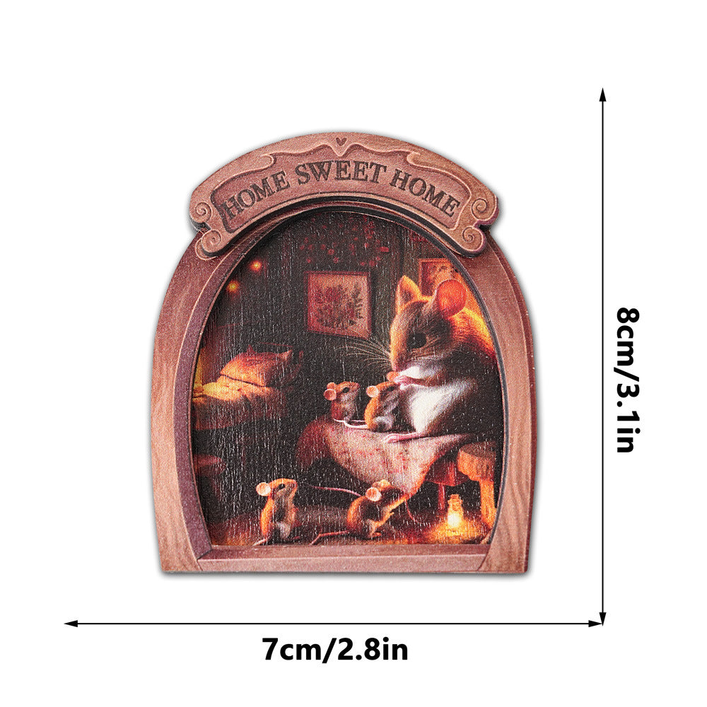 Wholesale Christmas Mouse Hole Wooden Photo Frame Magnetic Fridge Magnet