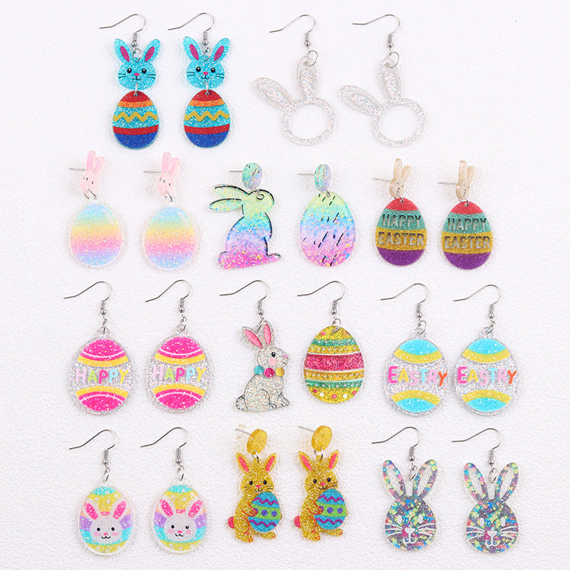 Wholesale Easter Asymmetric Rabbit Easter Egg Acrylic Earrings