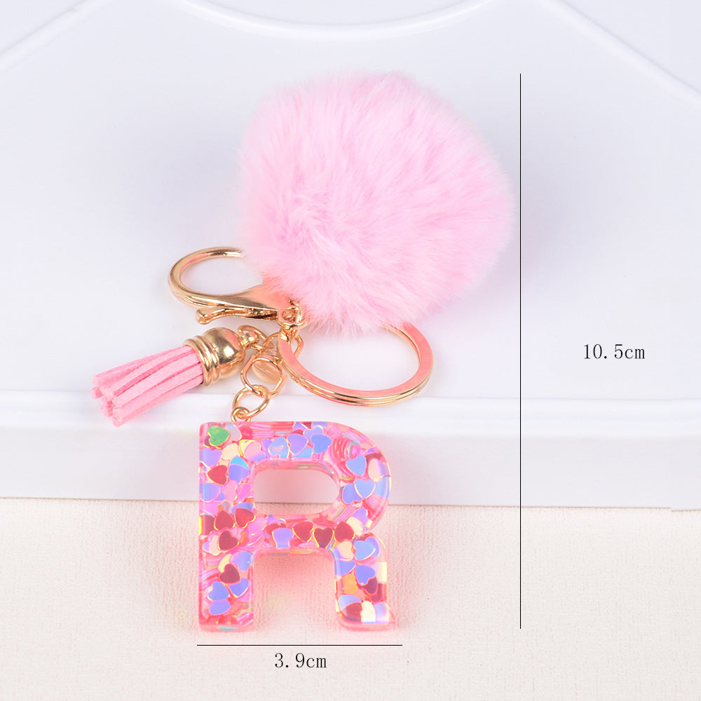 卸売人気のファーボールラブレター樹脂キーホルダー