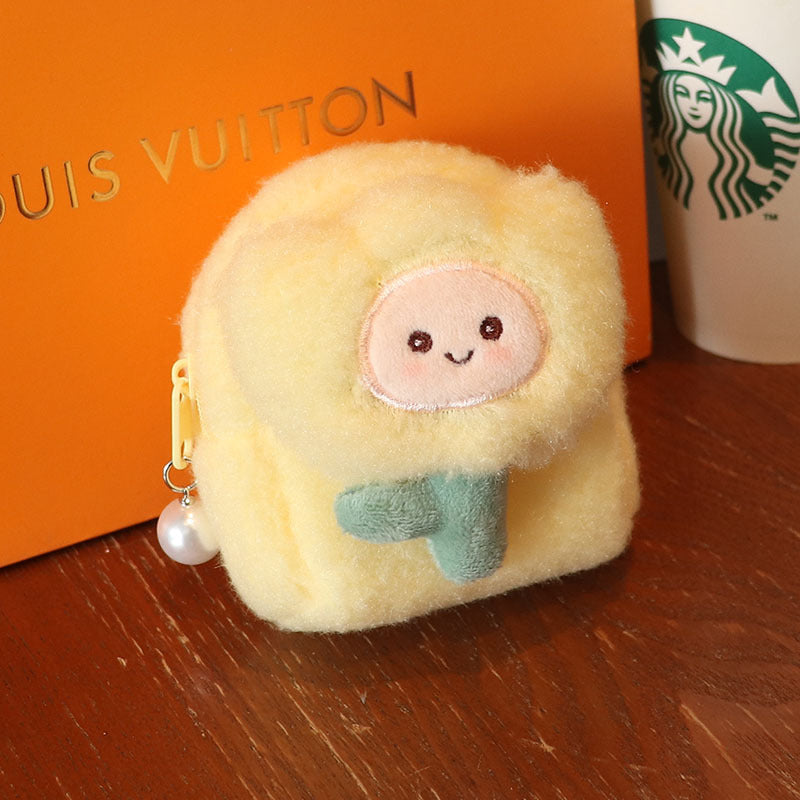 Wholesale Three-dimensional Backpack Type Plush Flower Smiley Mini Coin Purse  Wallet