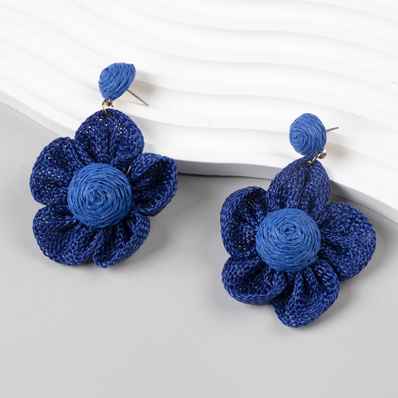 Wholesale Raffia Fabric Woven Elegant Flower Earrings