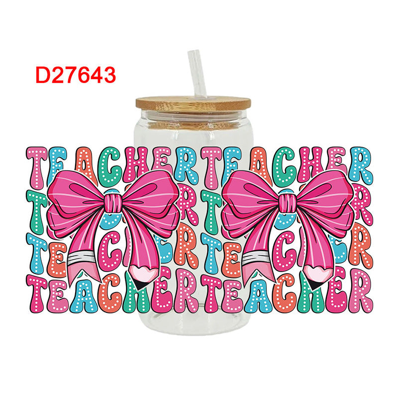 Wholesale Colored Pencil Bow Teacher's Day 16oz Cup UV DTF Wraps