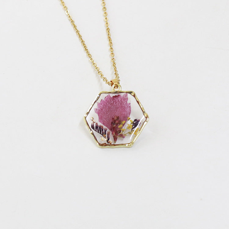 Wholesale 6pcs Polygonal Real Flower Preserved Flower Dried Flower Necklace