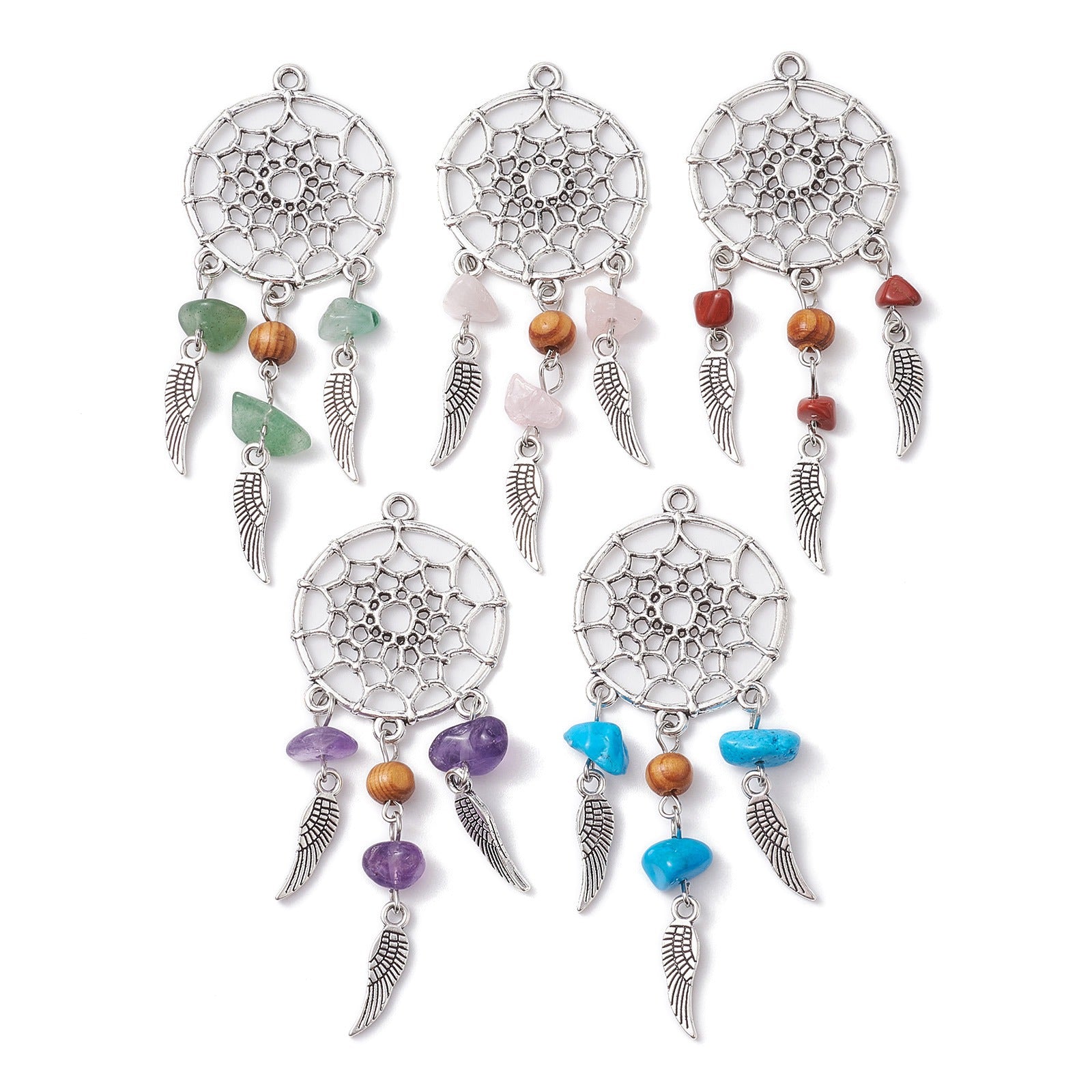 Wholesale Natural crystal stainless steel gravel dream catcher keychain ring pearl DIY tassel pendant
